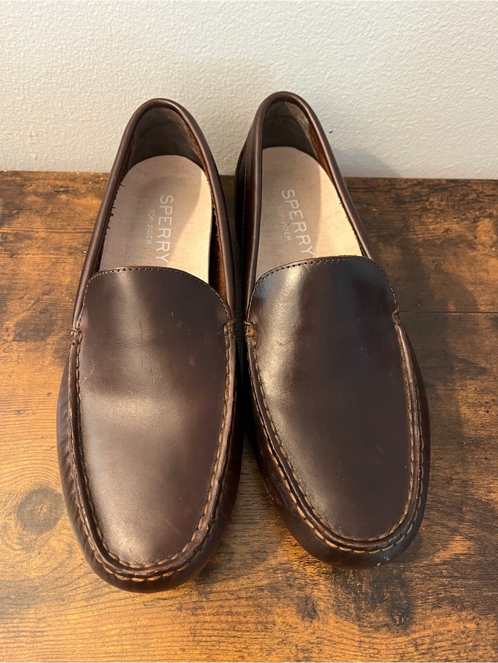 Sperry Men's Brown Leather Slip-On Loafers Davenport Venetian 9.5 W